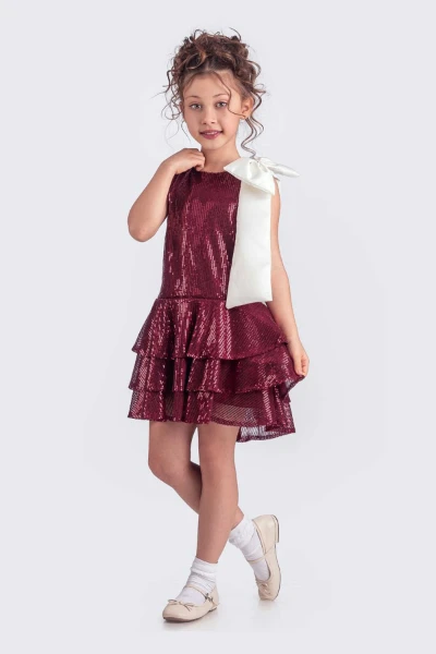 Etekli Şık Elbise Pullu 3 Kat - BORDO